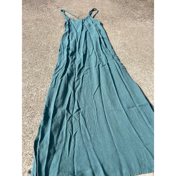 Aerie Dress Women Size XXS Dark Sage Linen Strappy Lined Side Slit Midi Casual - Picture 2 of 5